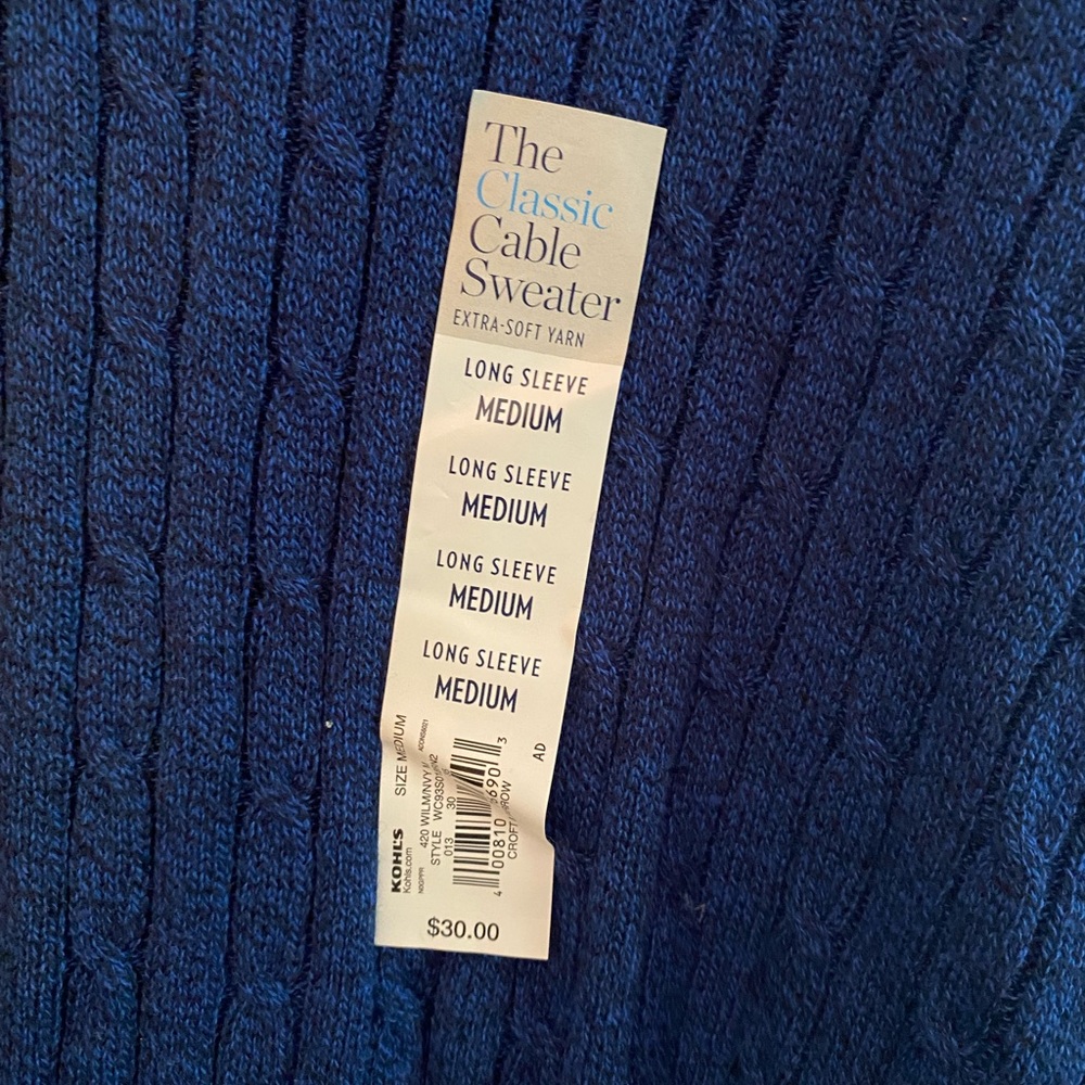 Blue V Neck Sweater; never worn